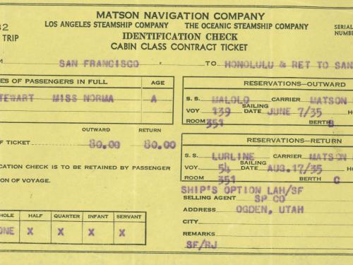 Matson Navigation Company Ticket