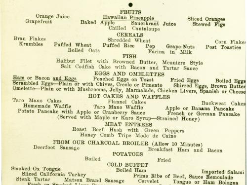 S.S. <em>Malolo</em> Breakfast Menu