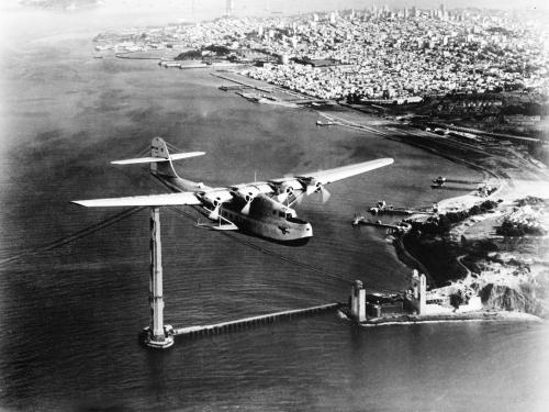 <em>China Clipper</em> over Golden Gate Bridge