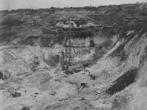 View of a quarry hiding a complex used by Germany to hold V-2 rockets prior to launching them.