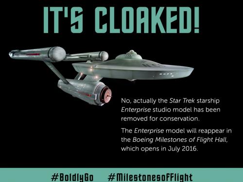 Label announcing the conservation of the Starship Enterprise studio model.