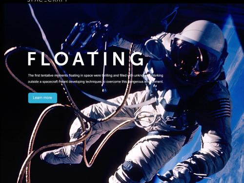 A screenshot of the Museum's website for an exhibit on spaceflights and extra-vehicular activity. The background features an astronaut attached to cables as they float in space.