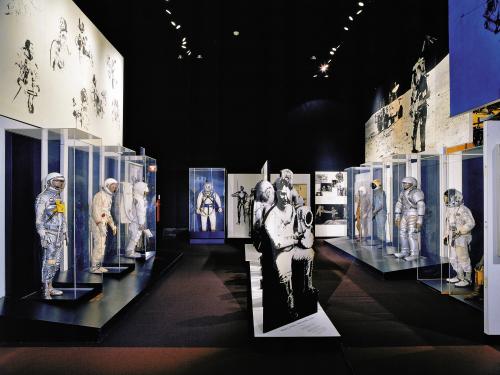 A former museum exhibit which featured many spacesuits used in both rocketry and spaceflight.