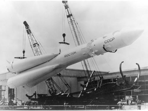 The Vostok launch vehicle at the 1967 Paris Air Show.