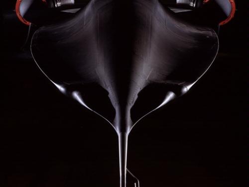 Lockheed SR-71 Blackbird in a storage hangar at Dulles International Airport