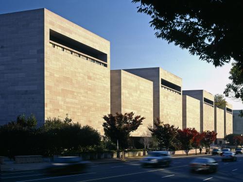 Sunlit view of the north side of the Museum building.