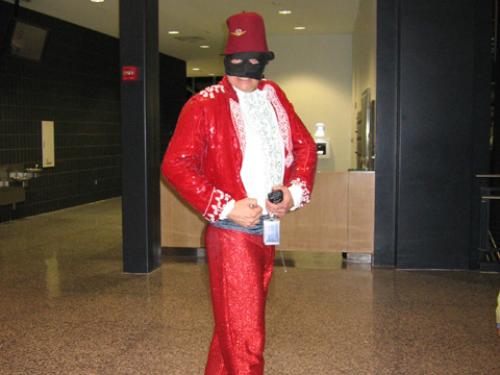 Costumed Museum Employee Ready to Greet Visitors to Air & Scare