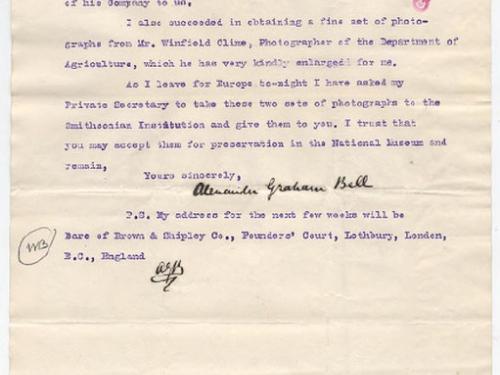 Alexander Graham Bell Letter to Charles D. Walcott (Pg 2)