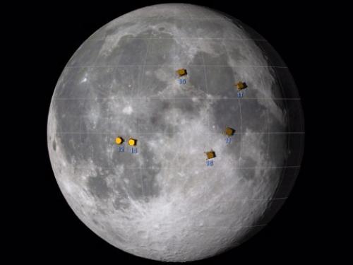 Approximate locations of the Apollo moon landing sites