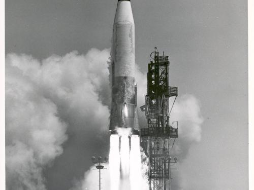 Test launch of a Mercury spacecraft from Cape Canaveral, Florida.