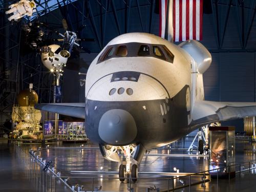 Front-facing view of the nose of the Space Shuttle Enterprise.