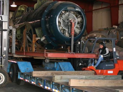 Curtiss SB2C-5 "Helldiver" on forklifts