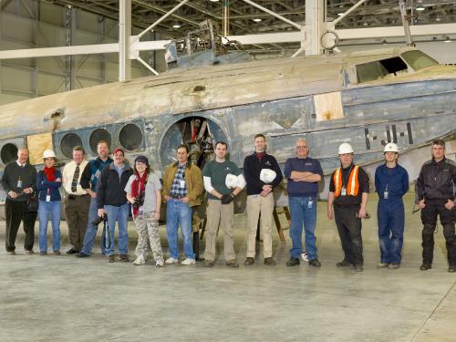 Sikorsky JRS-1 and Move Team in the Mary Baker Engen Restoration Hangar