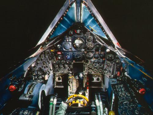 View from inside the cockpit of the Lockheed SR-71A Blackbird