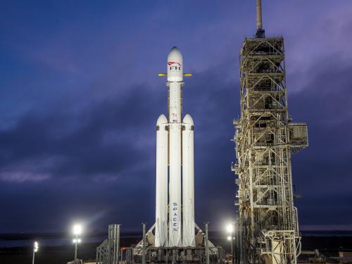 Falcon Heavy on the lanch pad for its demo mission, December 28, 2017