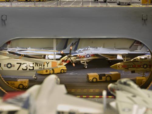 Jets aboard hangar deck of USS Enterprise Aircraft Carrier Model