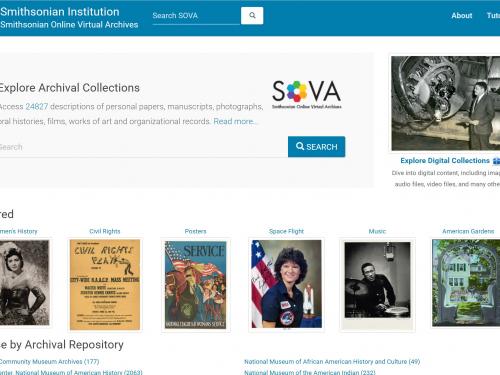 Website homepage of the Smithsonian Online Virtual Archives (SOVA)