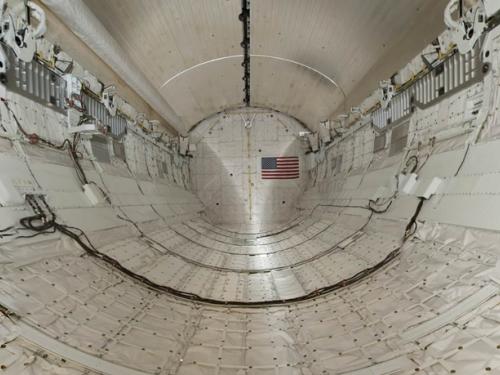 Panoramic photo of the payload area of the Space Shuttle Discovery
