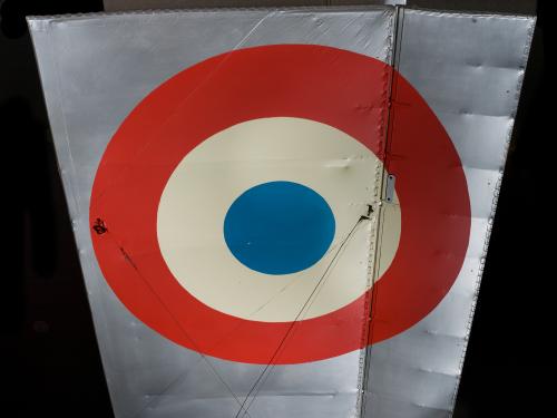 Red, white, and blue United States Air Force roundel on wing of Voisin Type 8 aircraft