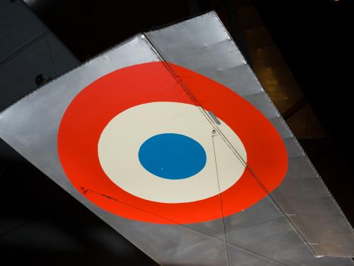 Red, white, and blue United States Air Force roundel on wing of Voisin Type 8 aircraft