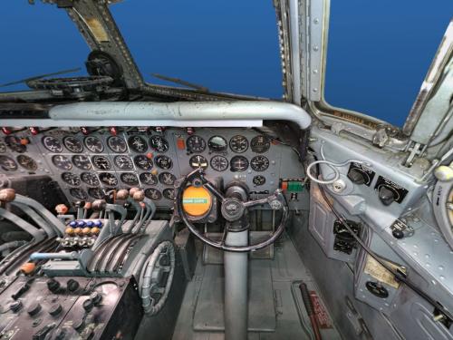 Interior view of the Douglas DC-7 from the Co-pilot's seat. 