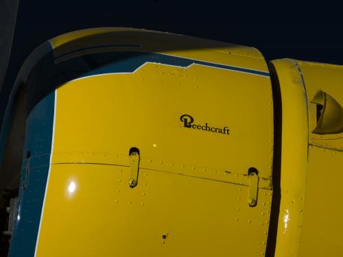 Beech Aircraft Corporation logo on side of Staggerwing engine, "Beechcraft"