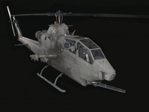 Bell AH-1F Cobra helicopter with machine gun in front