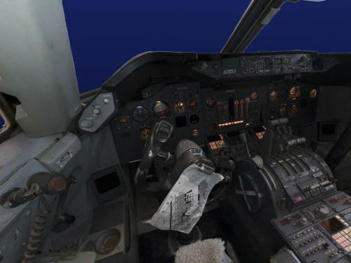Panoramic photo of Boeing 747 cockpit