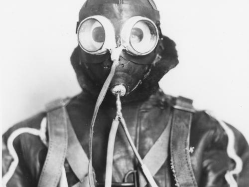 Pilot wearing electrically heated goggles