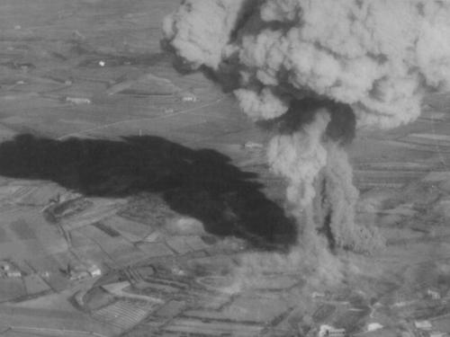 Italy explodes after being hit by Brazilian P-47s