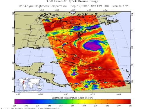 Hurricane Florence as seen by NASA's AIRS Instrument on September 12, 2018. 