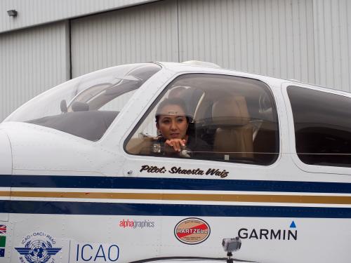Shaesta Waiz in her Beechcraft Bonanza aircraft. 