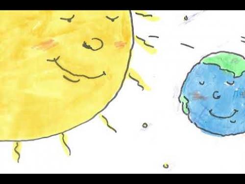 An animated video with a story about the Earth's orbit followed by a craft.