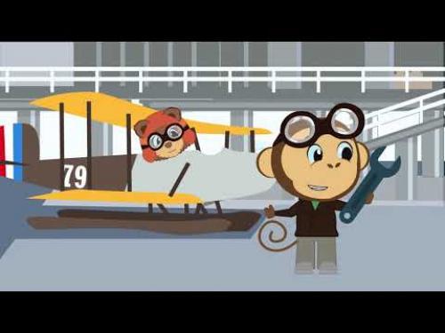 An animated video showing animals flying planes