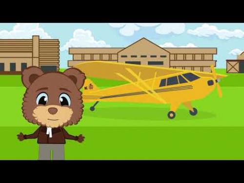 An animated video featuring animals flying planes. 