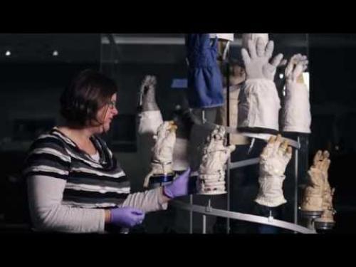 A conservator speaks about the Space Glove Helix display and the materials required to make the gloves as well as the work required to conserve them for a museum.