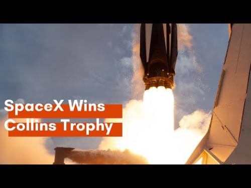 Video about SpaceX Crew Dragon Team receiving the 2021 Michael Collins Trophy