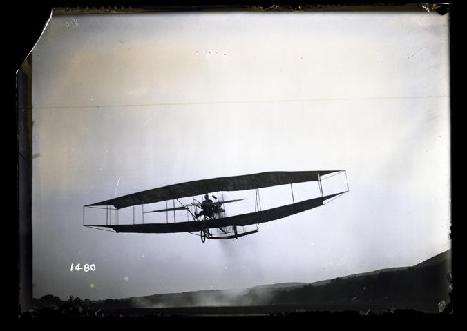 A simple aircraft in the air.