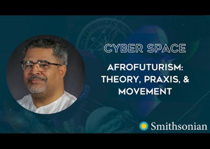 A slide deck about Afrofuturist theory with a video of the presenter in the upper right hand corner. 