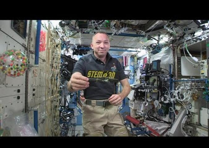 A recorded question and answer session where students ask questions to an astronaut live on the International Space Station.