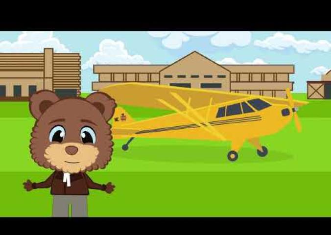 An animated video featuring animals flying planes. 