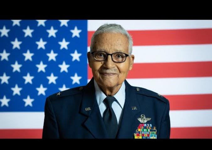 A video with Tuskegee Airman Charles McGee about life, challenges, and airplanes.
