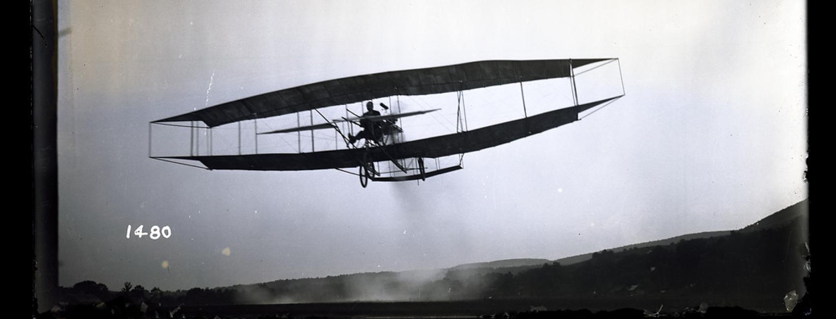 A simple aircraft in the air.