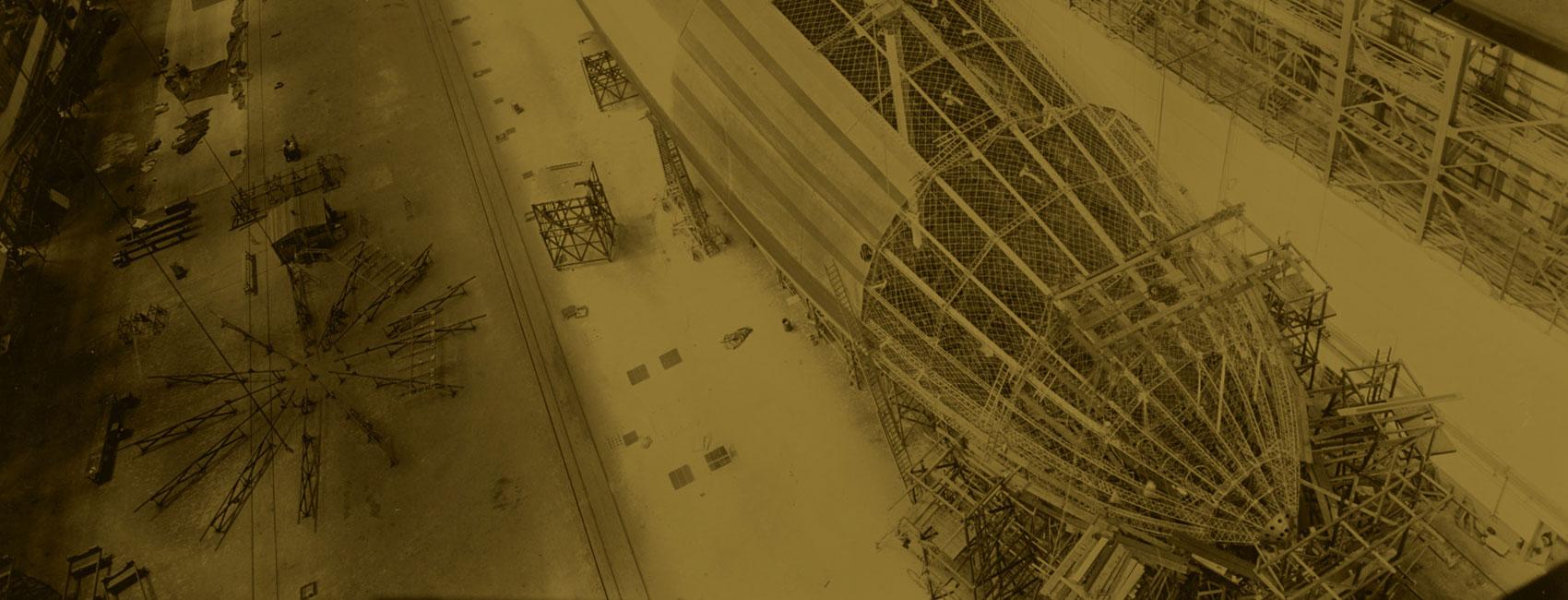 Overhead view of airship assembly.