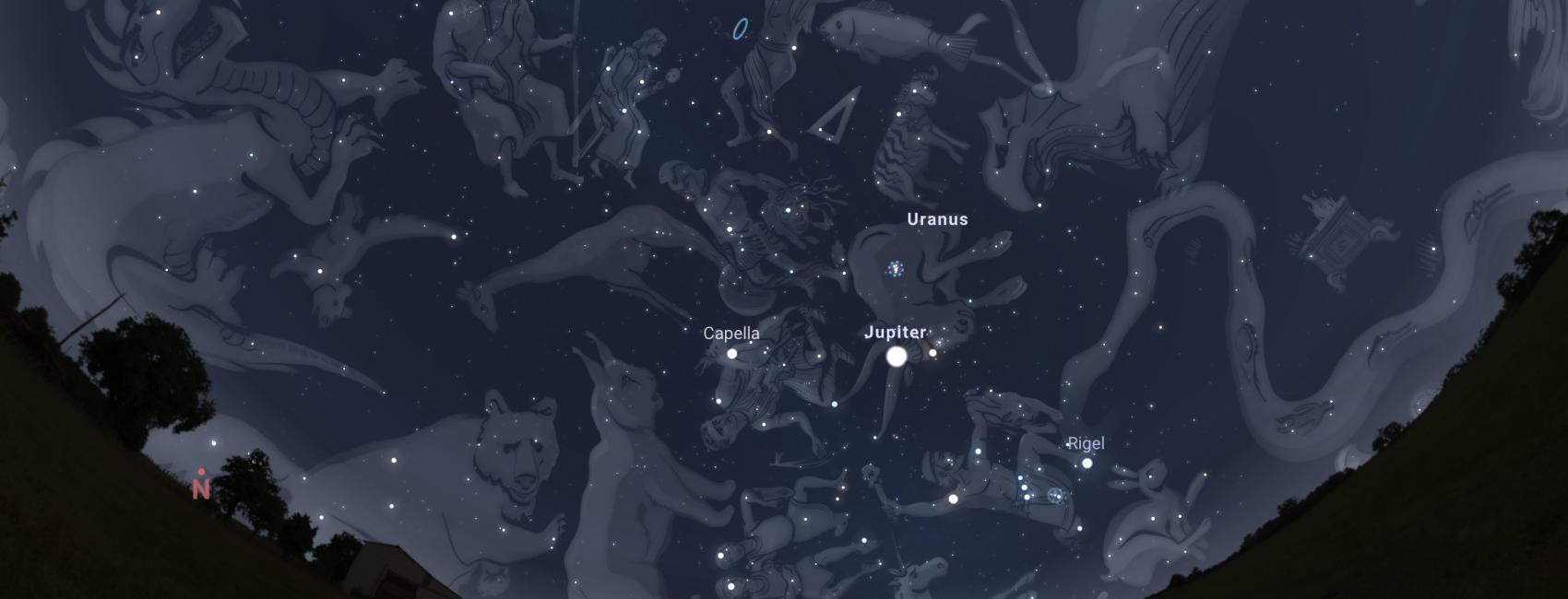 An illustration of constellations in the blue night's sky. 