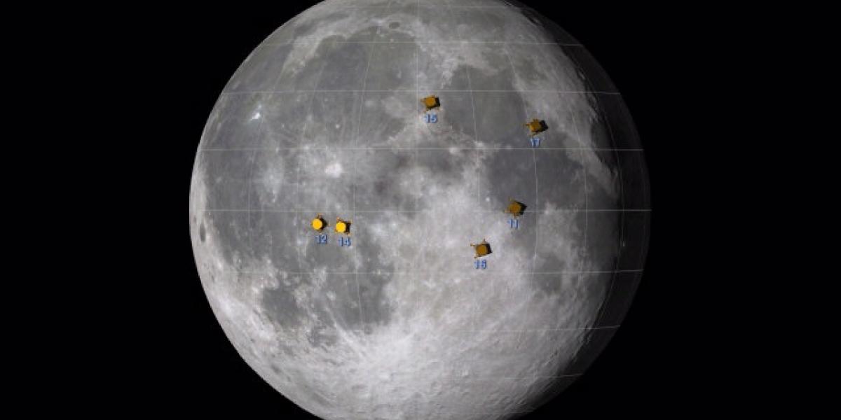Approximate locations of the Apollo moon landing sites