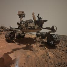 Self-portrait taken by Curiosity, a Mars rover, from multiple angles as Curiosity travels up a mountain of interest on Mars.