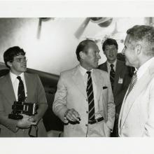 Gunter Rall, a white Luftwaffe pilot during World War II, stands among others during an appearance at the Museum for a lecture in 1996.