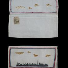 Airplanes embroidered on a linen bag. 