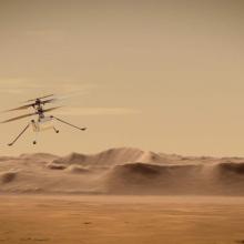 A small helicopter flying over Mars.